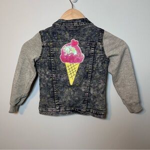 Colorful Planet Jean Jacket Girls 4/5 Sequin Ice Cream Pastel Splatter Denim